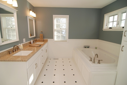 Gray Walls And White Floor In The Bathroom Photo