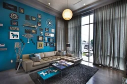 Blue wall design in living room
