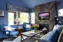 Blue Wall Design In Living Room