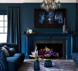 Blue wall design in living room
