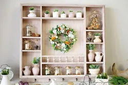 Decor On The Shelves In The Living Room Interior