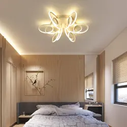 Ceiling in the bedroom with lighting without a chandelier photo