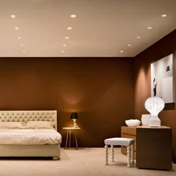 Ceiling in the bedroom with lighting without a chandelier photo