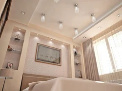 Ceiling in the bedroom with lighting without a chandelier photo