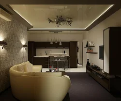 Design of suspended ceilings in the living room 40 sq.m.