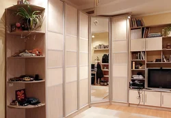 Living room interior design with corner wardrobe