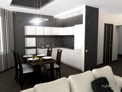 Living Room Design With Black Kitchen
