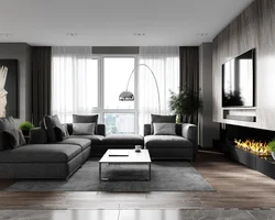 Дизайн гостиной с серым полом в современном стиле