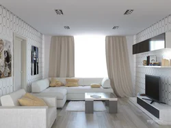 Living room design with corner sofa and wall