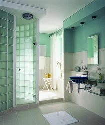 Bathtub with glass block partition photo