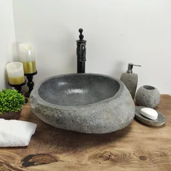 Stone sink in the bathroom interior