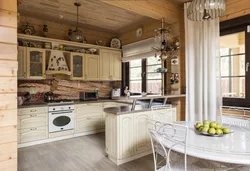 Kitchen Living Room In A Wooden House Real Photos