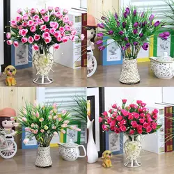 Artificial flowers in pots in the kitchen interior