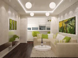 Interior design of a living room 20 sq m with a balcony