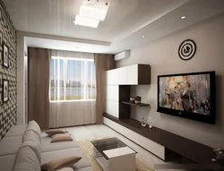 Interior design of a living room 20 sq m with a balcony