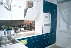 Photo of kitchen top white bottom blue top