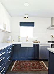 Фото кухни верх белый низ синий верх