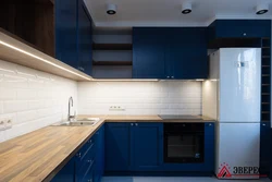 Photo of kitchen top white bottom blue top