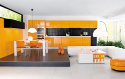Оранжевая гостиная кухня фото