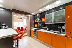 Оранжевая гостиная кухня фото