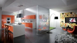 Orange living room kitchen photo