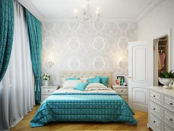 Wallpaper in the bedroom interior turquoise