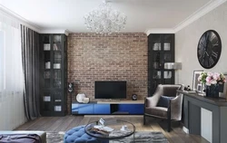Living room wallpaper brick combined photos