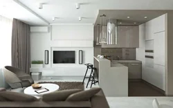 Photo studio apartment with kitchen design in modern style