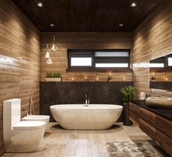 Combination Of Wood In The Bathroom Interior
