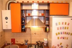 Kitchen design 4 square meters with refrigerator and geyser