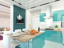 Living Room Kitchen Design In Turquoise Tones