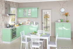 Mint pink kitchen interior