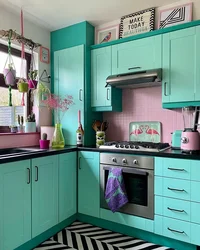 Mint pink kitchen interior
