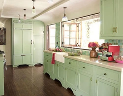 Mint pink kitchen interior