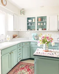 Mint pink kitchen interior