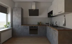 Gray concrete color in the kitchen interior