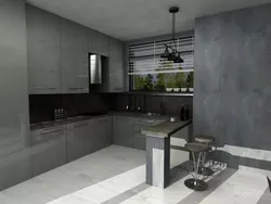 Gray concrete color in the kitchen interior