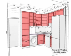 Kitchen Design 4 Square Meters With Refrigerator And Washing Machine