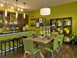 Kitchen Living Room In Olive Color Design