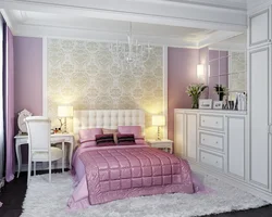 Розовые обои в спальне фото
