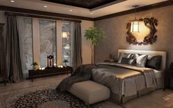 Bedroom interior with brown doors