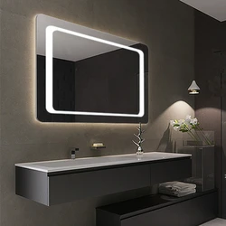 Bathtub With Illuminated Mirror Photo