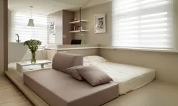 Sofa in the bedroom with bed interior photo