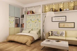 Sofa in the bedroom with bed interior photo
