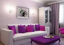 Сочетание цветов с лавандовым цветом в интерьере гостиной