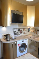 Design of a small kitchen in Khrushchev with a refrigerator and washing machine