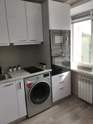 Design Of A Small Kitchen In Khrushchev With A Refrigerator And Washing Machine