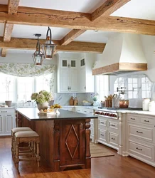 Wooden ceiling in the kitchen photo