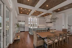 Wooden ceiling in the kitchen photo