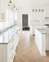Kitchen Design With Marble Countertops And Splashback